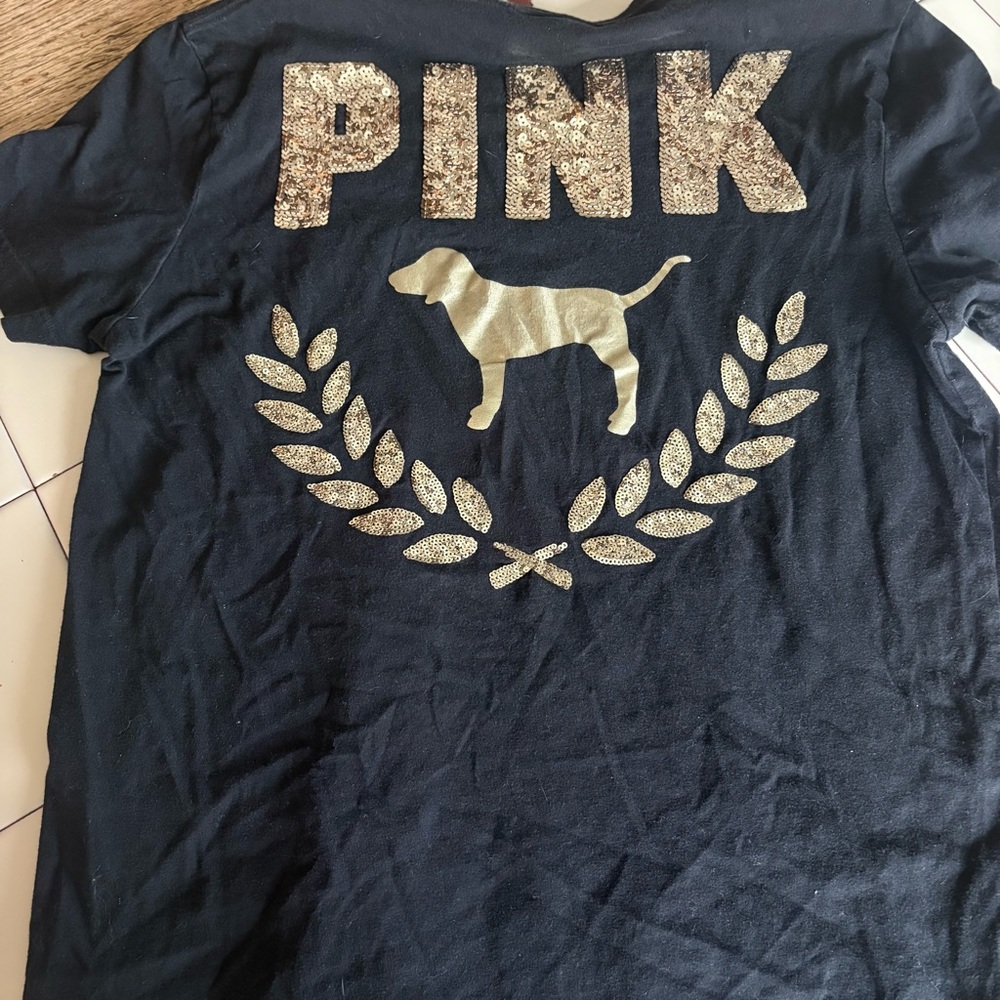 PINK Victoria's Secret Black Tee with Gold Details